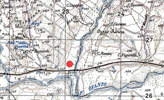 Fig. 4 - Morra De Sanctis (AV), loc. Bosco Nuovo. Il cerchietto in rosso indica il luogo dell'affioramento di materiale antico. Stralcio.